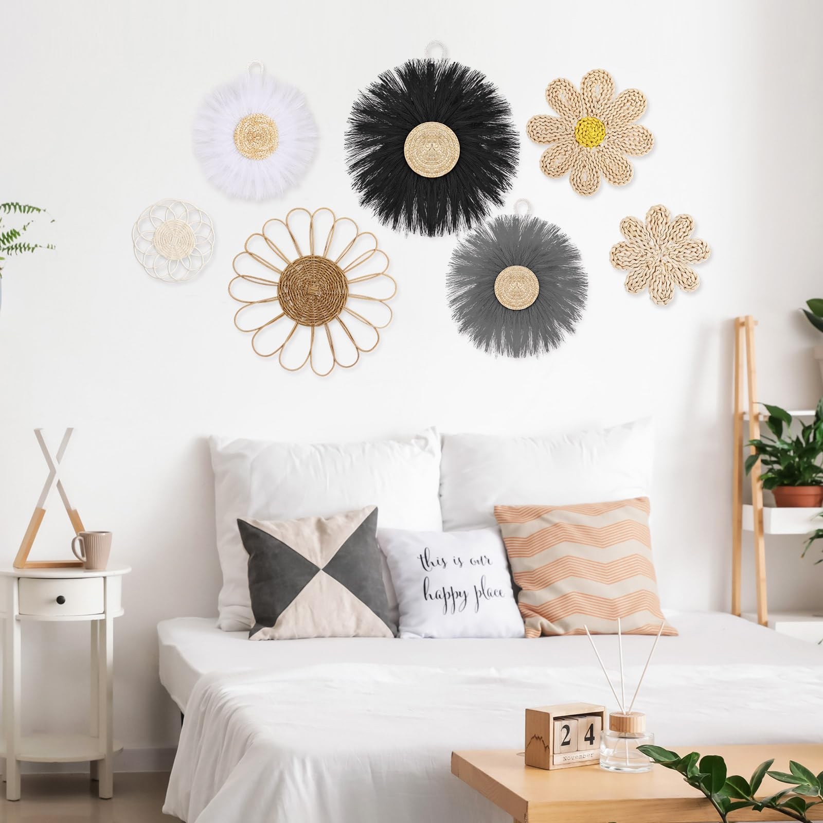 Chunful Boho Rattan Flower Wall Decor Light Grey