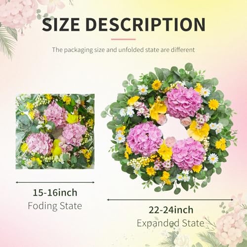 24 Inch Spring Wreath for Front Door – Spring Summer Wreath with Vibrant