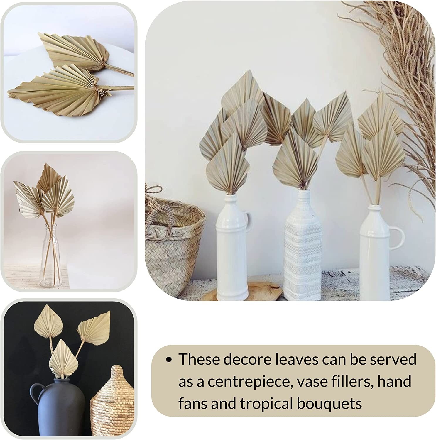 Dried Palm Leaves Pack of 12 Heart Oval Shape Dried Palm Spears