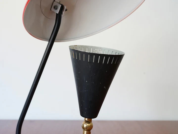 Mid-Century Modern Table Lamp – Red Dome Shade | Italian Style 1950s Des