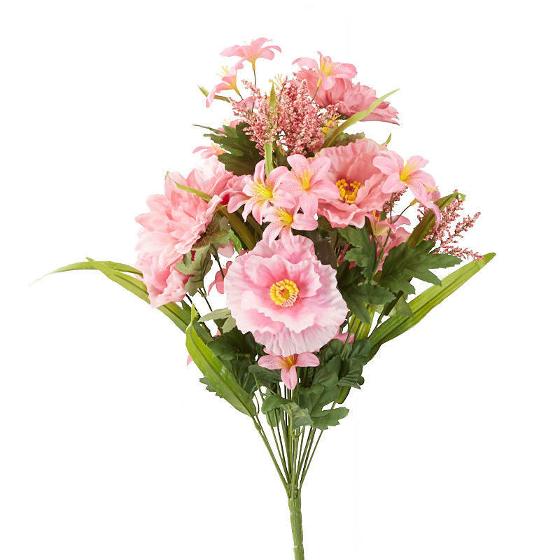 Factory Direct Craft Pink Artificial Poppy and Heather Bush
