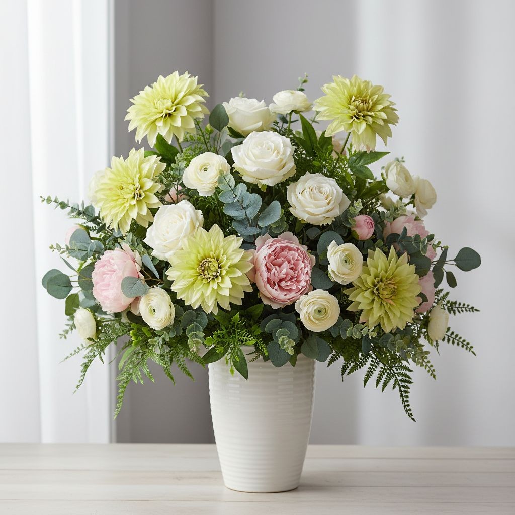 Green Dahlia Stem Faux Flower 24 Inch 5 Inch Bloom Light Green Artificial Dahlia