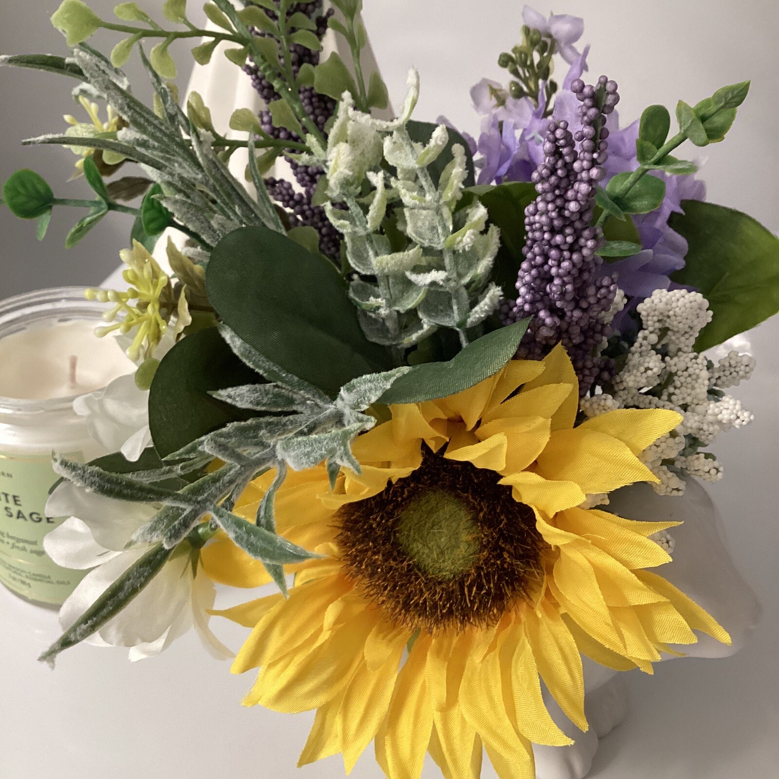 Cottage Ceramic Bunny Floral Decor “French Countryside” Sunflowers & Lavender