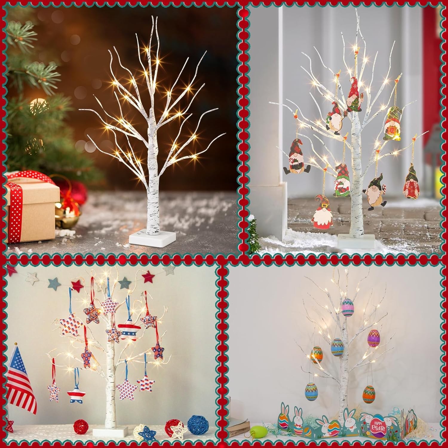 White Birch Tree with LED Lights, Prelit Artificial Tree with Timer, Centerpiece