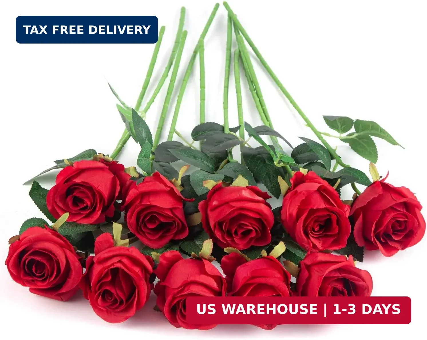 Flojery 10pcs Artificial Rose Flowers Long Stem Fake Silk Roses for DIY Wedding