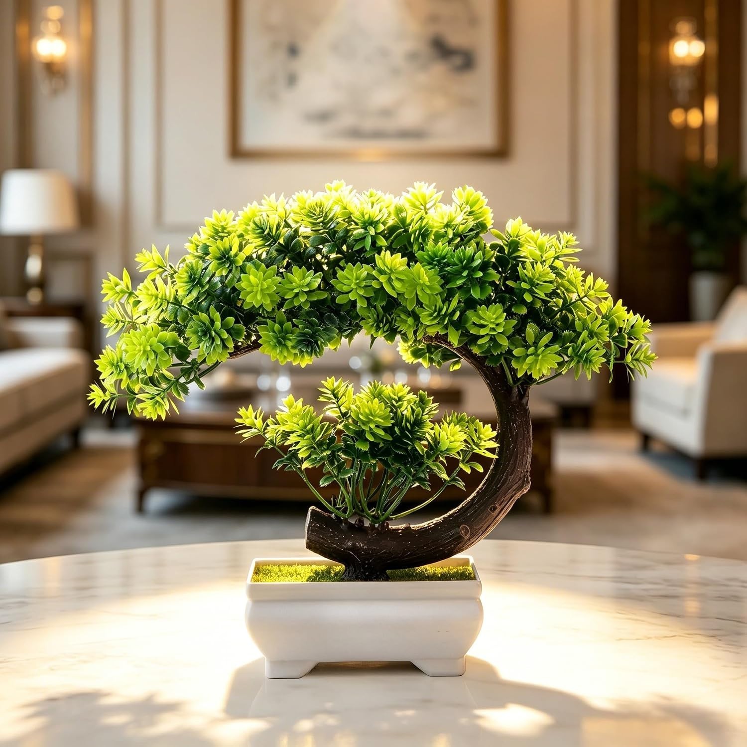 Chic Green Artificial Bonsai Tree for Effortless Home or Office Decor – 8.5”