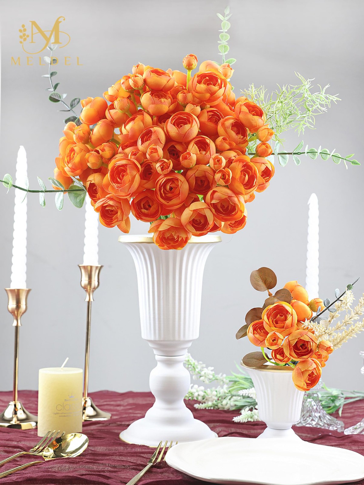 32 PCS Ranunculus Artificial Flower Faux Silk Mini Orange DIY Bouquet Peony