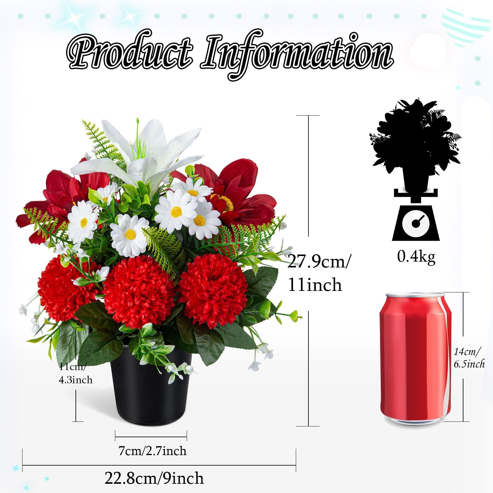 Artificial Cemetery Flowers in Pots, Artificial Chrysanthemums Lily Daisy wit…