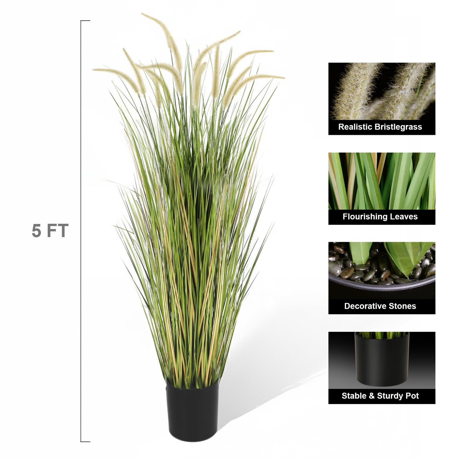 KOL Artificial 5ft 2-Pack Horsetail Reed Grass, 59in Tall Indoor Outdoor Fake