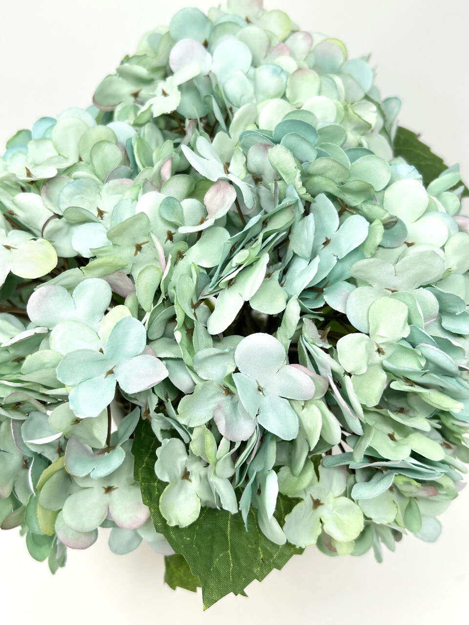 9″ Small Artificial Blue-Green Turquoise HYDRANGEA faux Silk flowers in White 2-