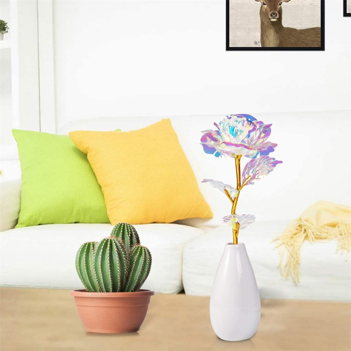 Artificial Rose Flower With Ceramic Vase Gift For Her Mom Wife Girlfriend