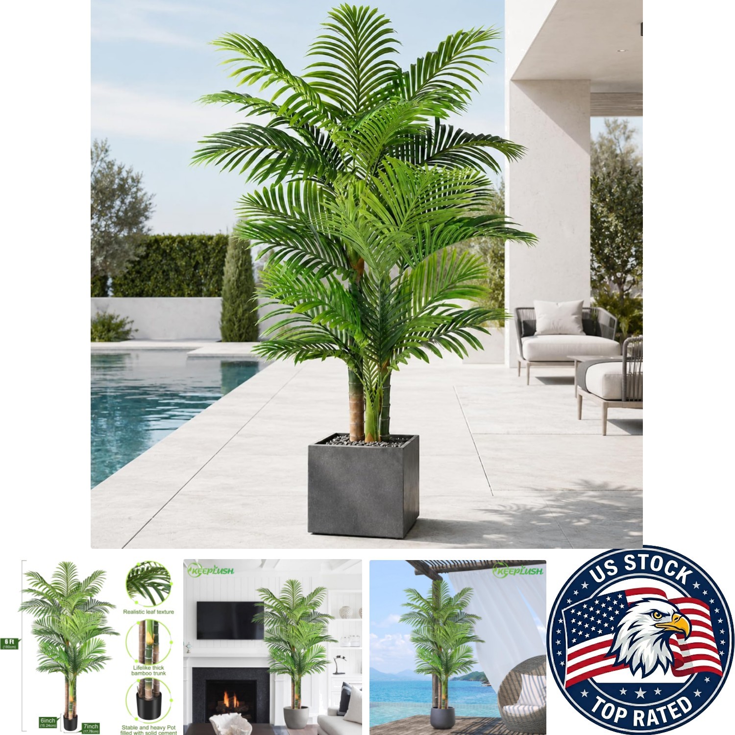 6ft UV Resistant Triple Golden Cane Palm Tree – Lifelike Indoor/Outdoor Decor