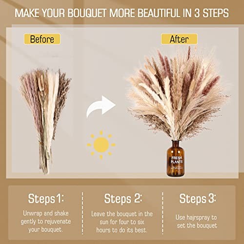 75Pcs Dried Pampas Grass Decor Set Boho Floral Arrangement White Brown 17.5 Inch