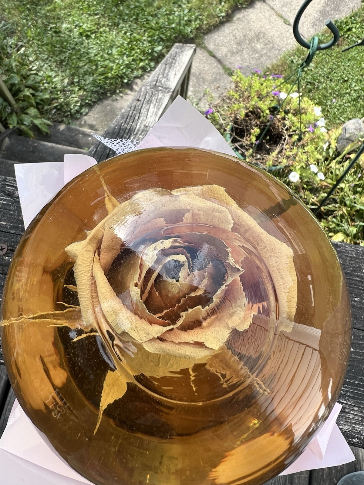 Vintage Preserved Real GOLD Rose in a Glass Water Ball Dome Globe – Large 7″