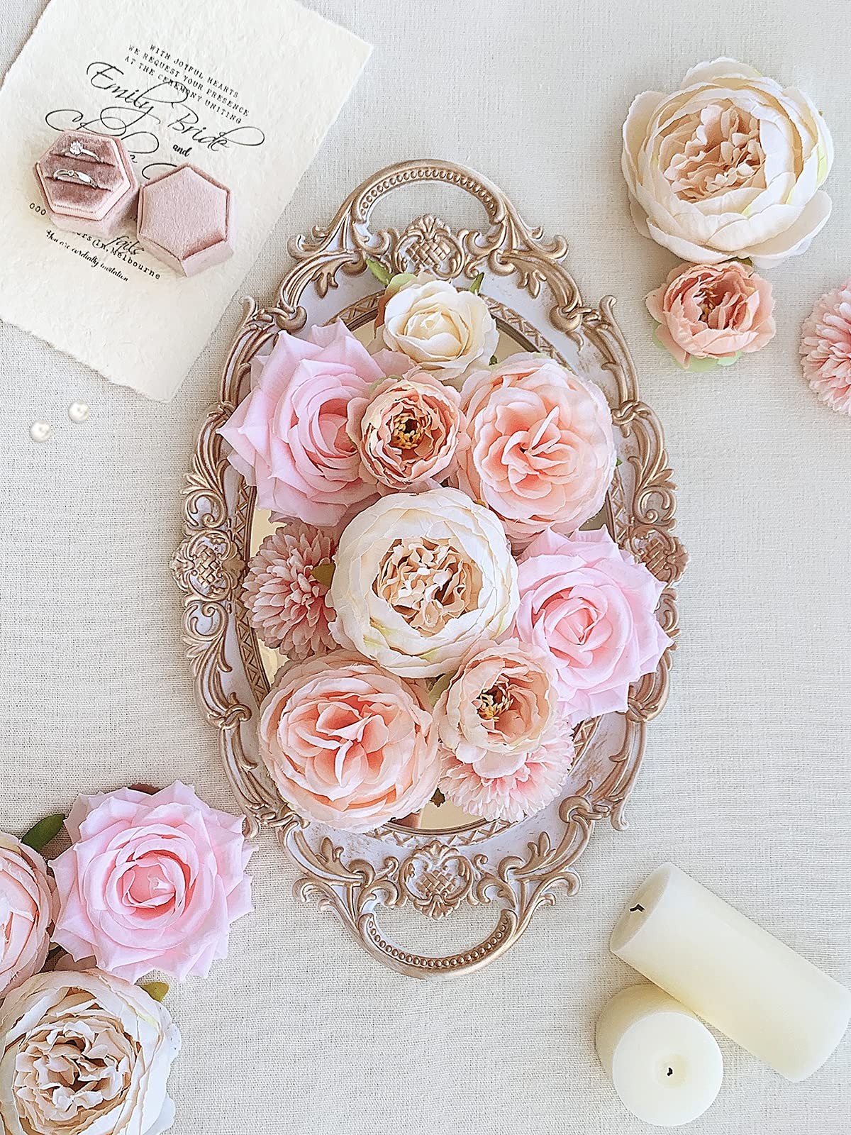 Pink Peonies Silk Roses Bulk Artificial Flowers 20pc DIY Wedding Bouquet Party D