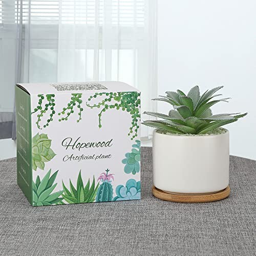 Succulent Plants Artificial – Faux Agave Succulent Plant in Ceramic Pots with…