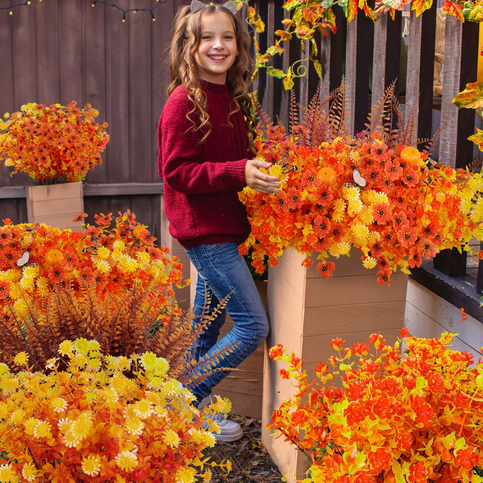 30PCS Fall Artificial Fake Flowers Plants Outdoor – Faux Thanksgiving Decorat…