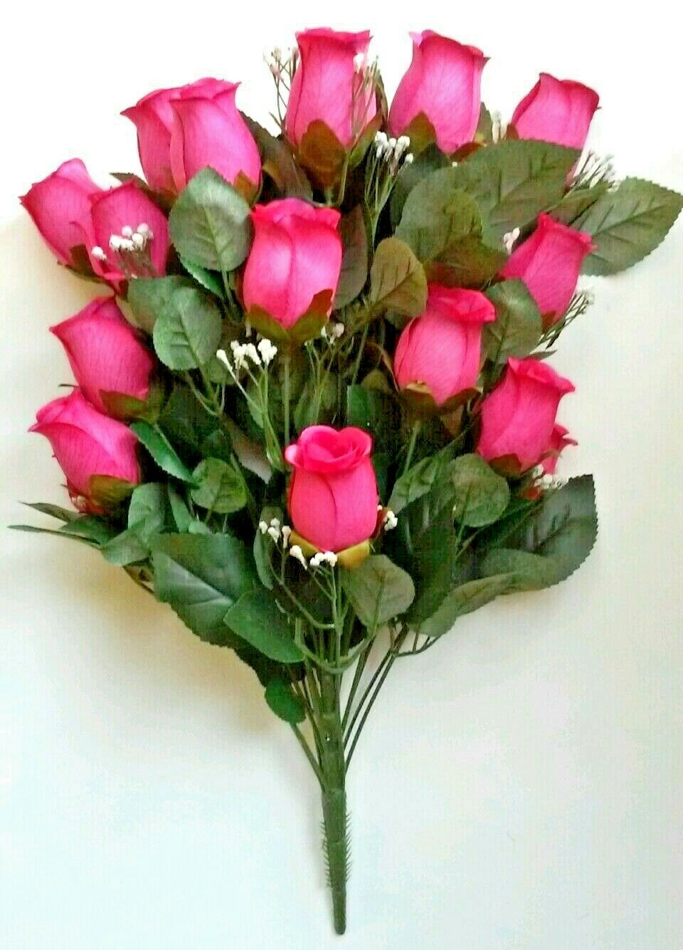 24-Rose Fuchsia Pink Large Microfiber Silk Flower 22″ Bush Home Bride Decors US