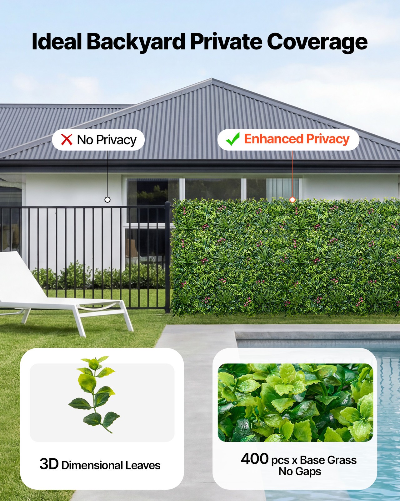 VEVOR Artificial Plant Wall 12PCS 20 x 20 in Boxwood Panels Greenery Backdrop