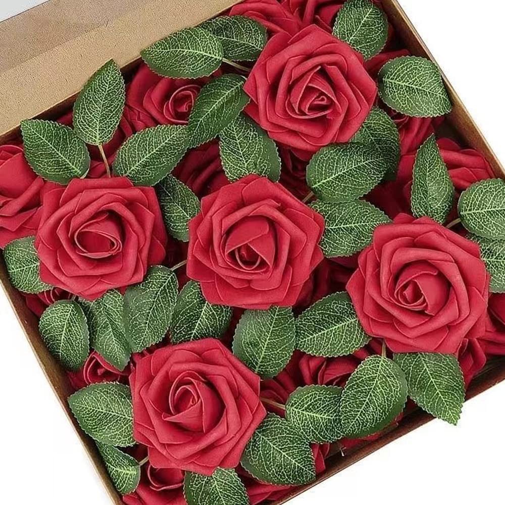 50 pcs Artificial Green Leaves Bulk Silk Greenery Fake Rose Flower Leaves for…