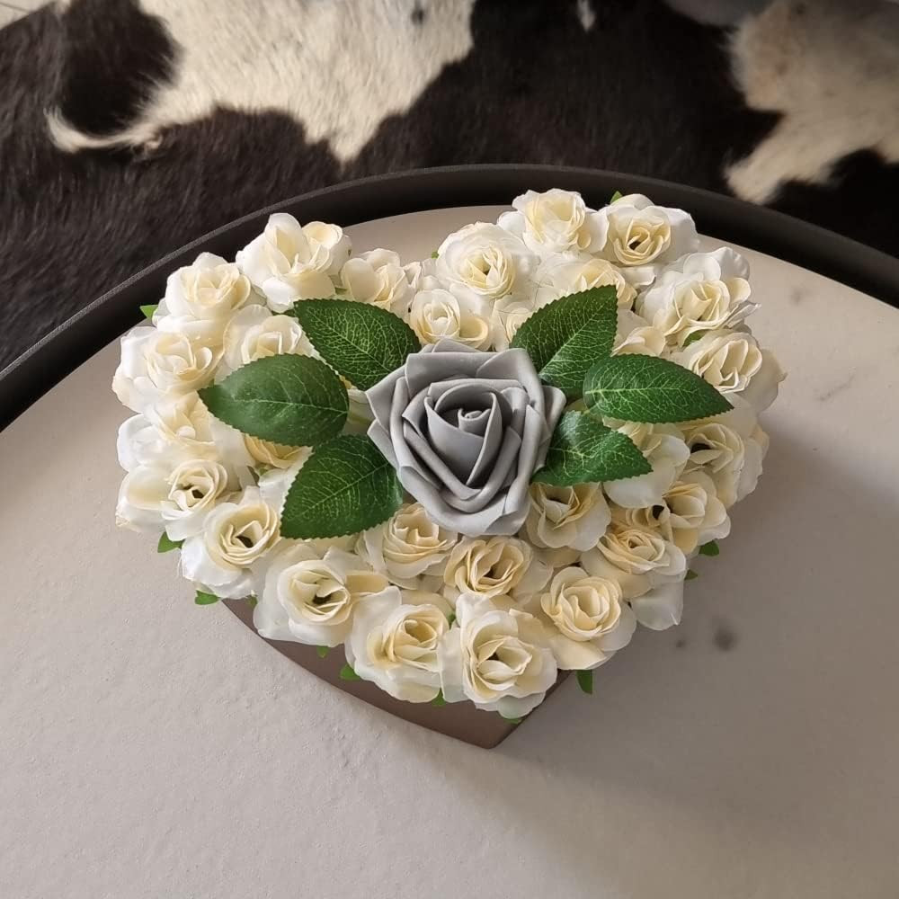 50PCS Mini Cream White Roses Artificial Flowers, 1.6″ Small Silk Fake Roses | Ro