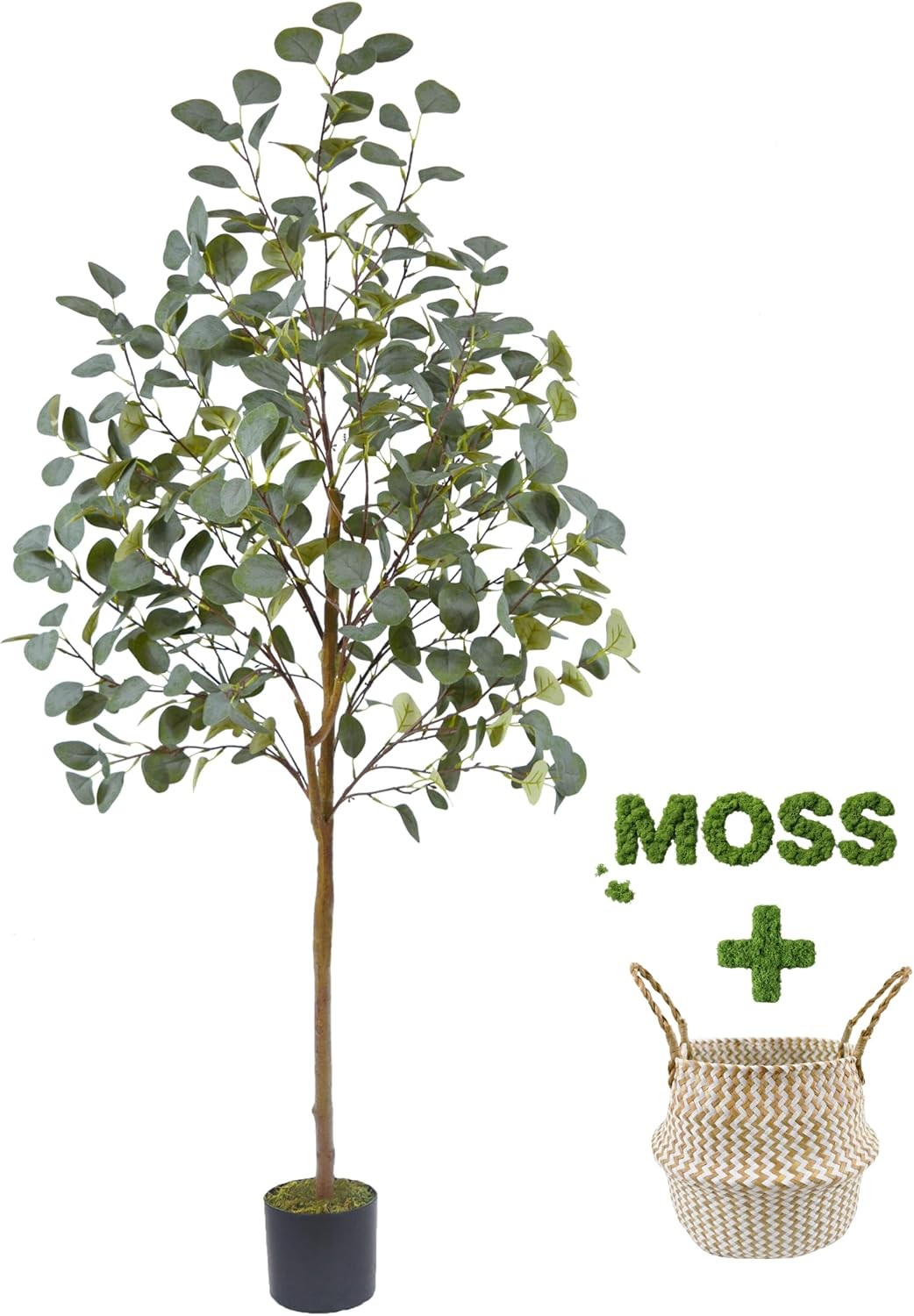 Artificial Eucalyptus Tree 8ft Large Fake Silk Leaves Eucalyptus Plant W/ Basket