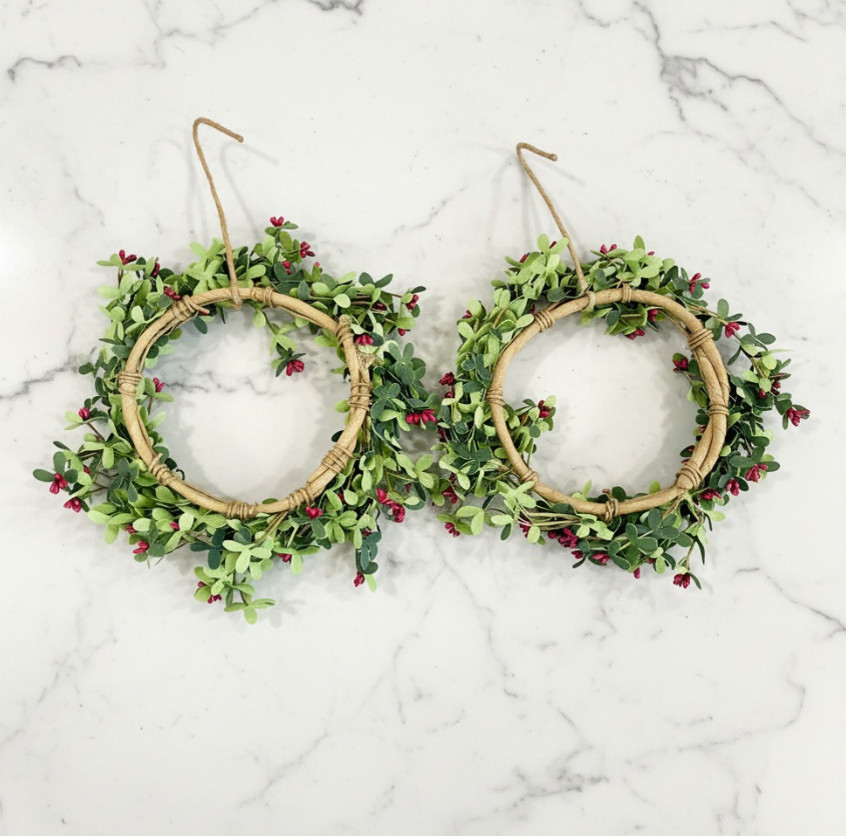 Set of 2 Red Berry Wreaths Red Pip Berries & Dark Green EVA Leaves 12″ Wide