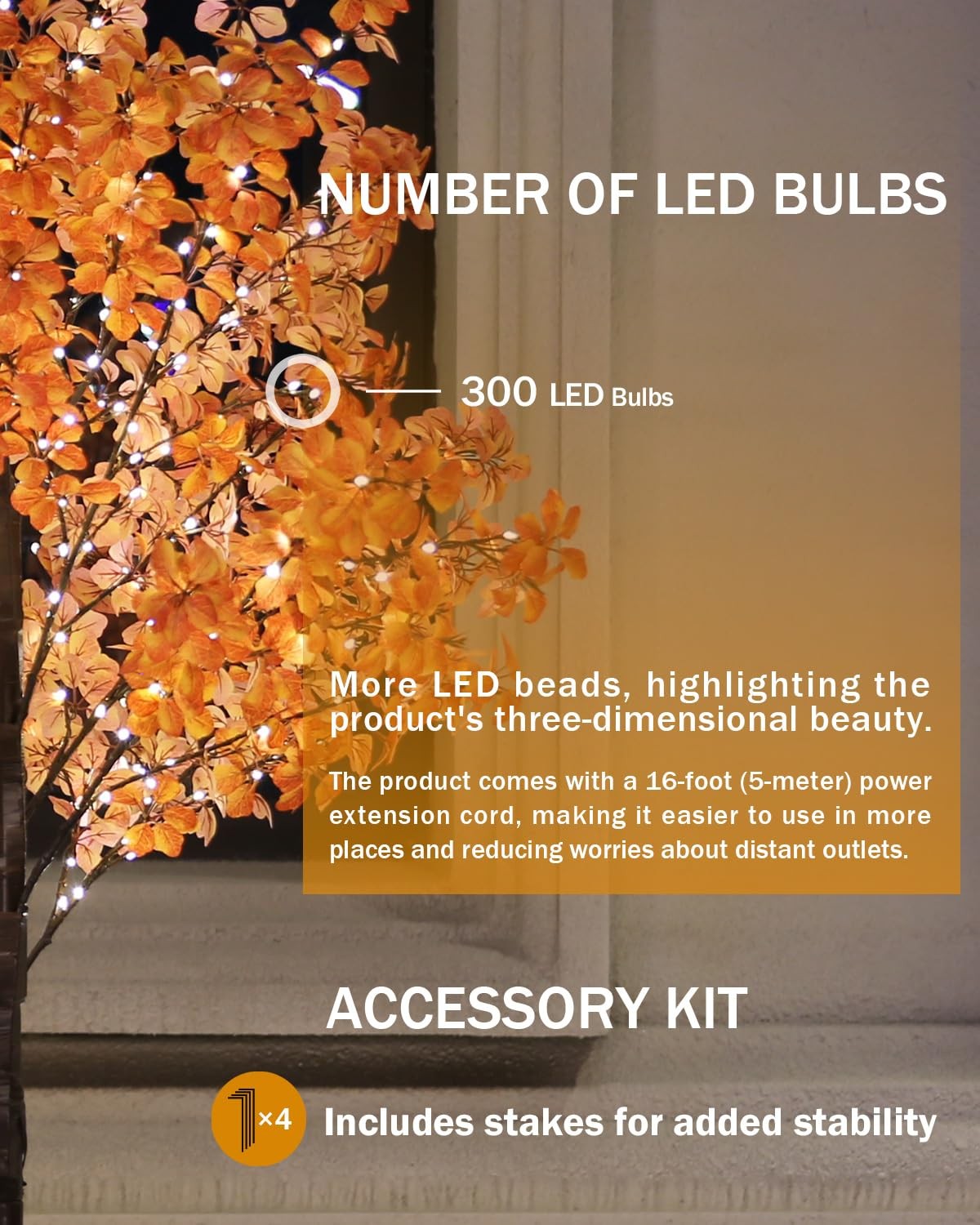 6FT 5-Leaf Lucky Tree with 300 Warm White LEDs (Yellow&Red Leaves)