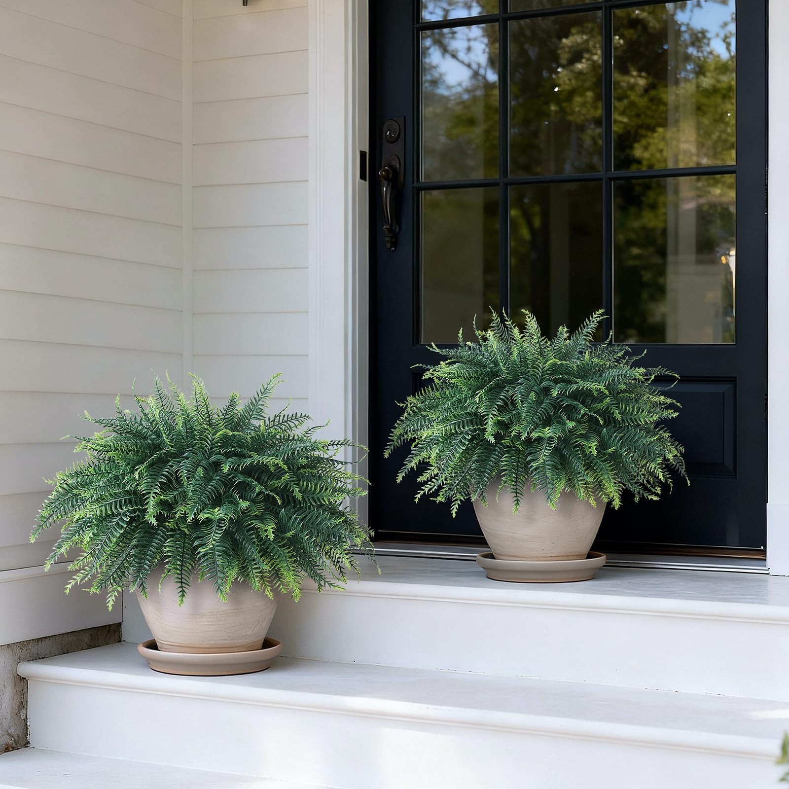 Artificial Ferns Potted Plant for Front Door Decoration – 2 Sets UV Resistant…
