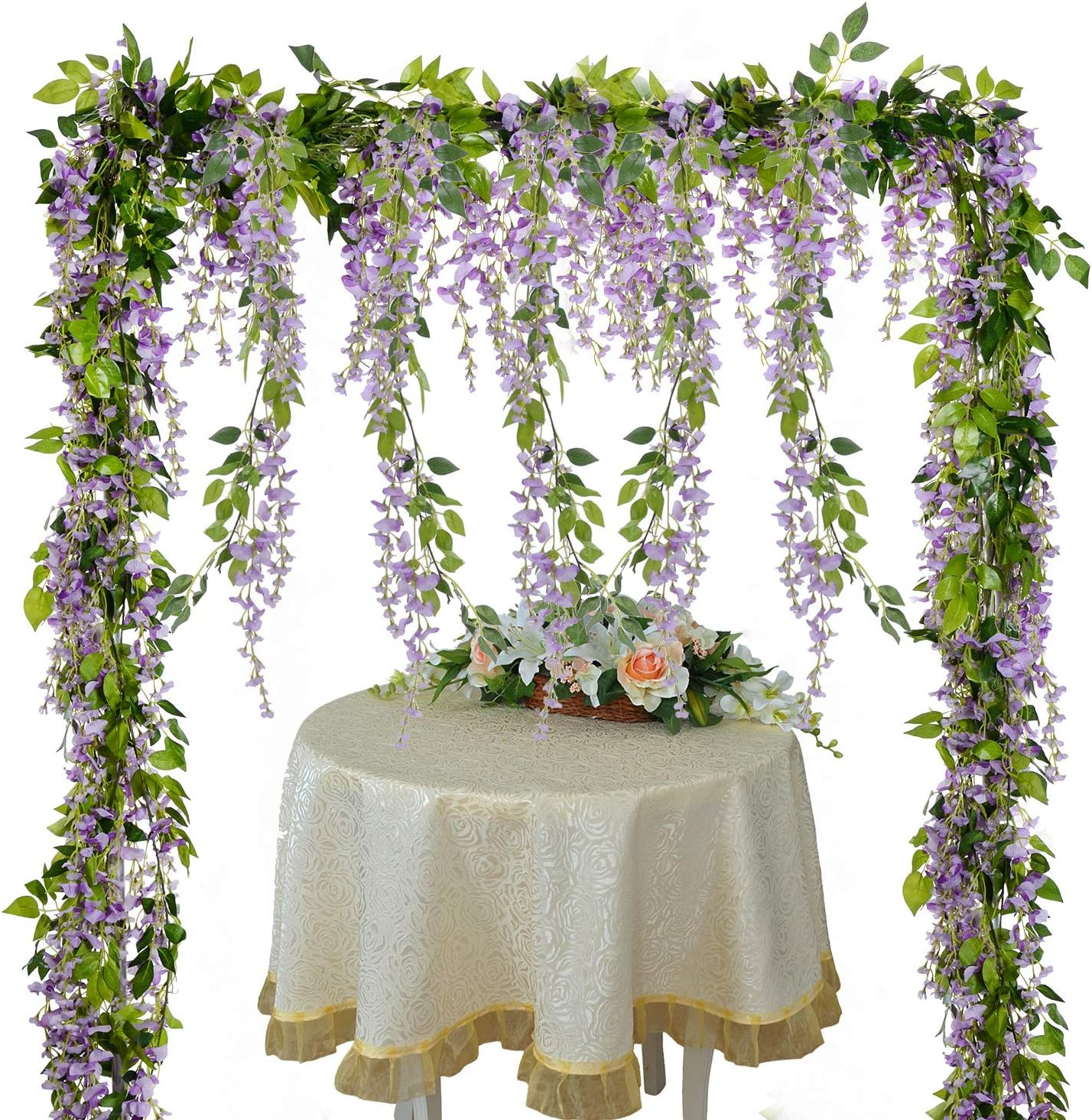 Wisteria Artificial Flowers Garland, 4 Pcs Total 28.8Ft Artificial Wisteria Vine
