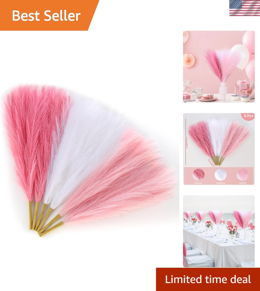 Lightweight Faux Pampas Grass Collection – 6 Stems, 17.7 Inches for Home Styling