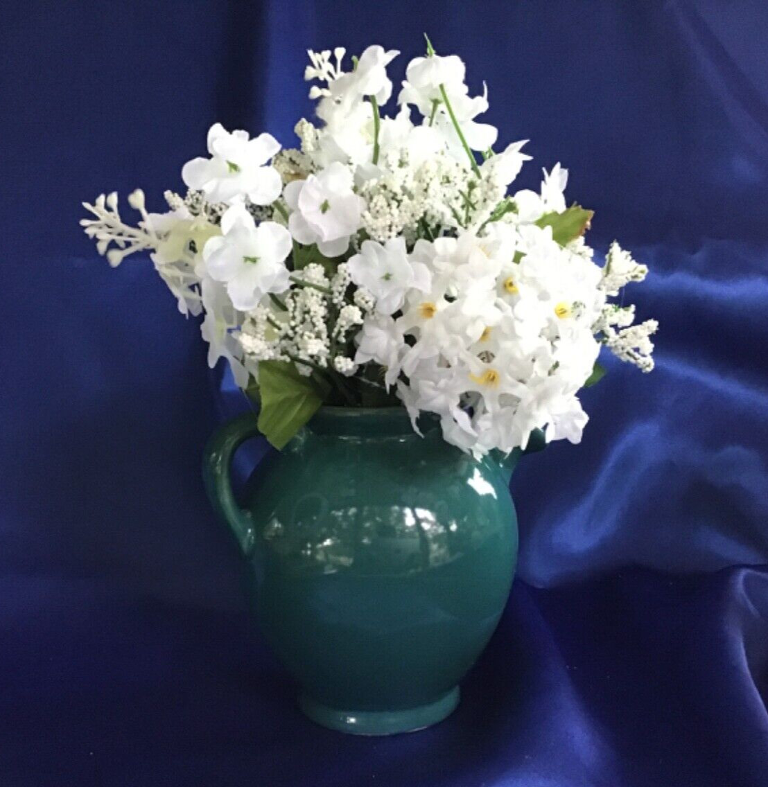 Vintage Farm House Green Ceramic Watering Can Planter Floral Arrangement