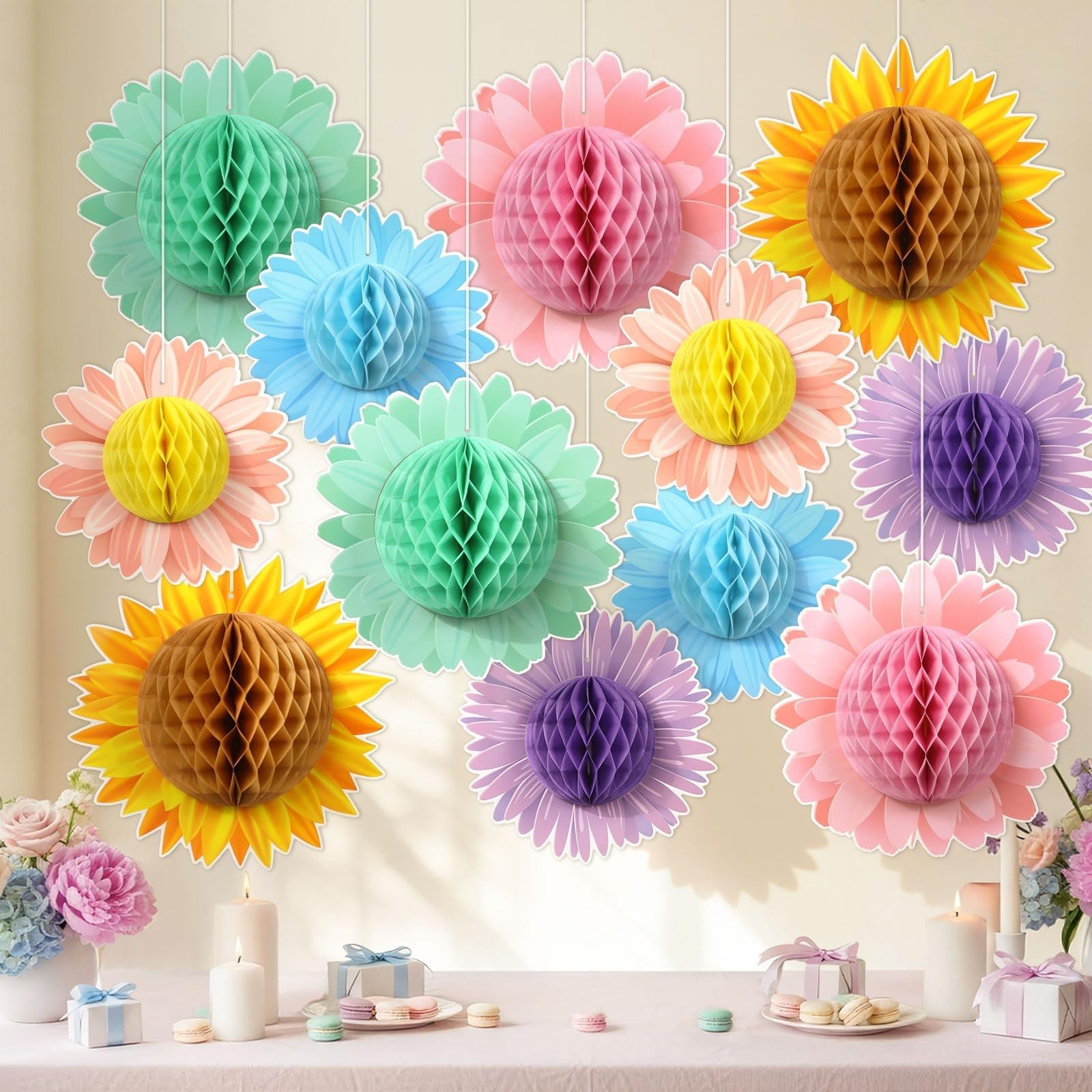 Flower Party Decorations Giant Hanging Paper Sun Flowers Honeycomb 18 PCS