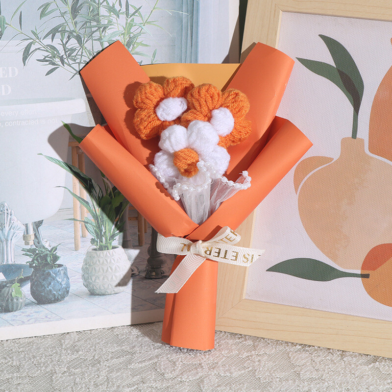 Wedding Handheld Small Bouquet Handmade Crochet Puff Flower Decor Bouquet Party