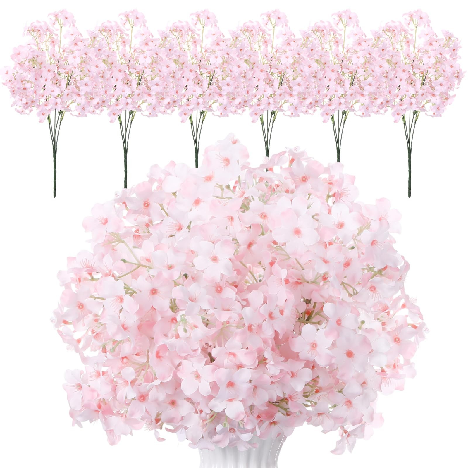 6 Pcs Artificial Cherry Blossoms 14 Inches Fake Silk Pink Sakura Peach Flower…