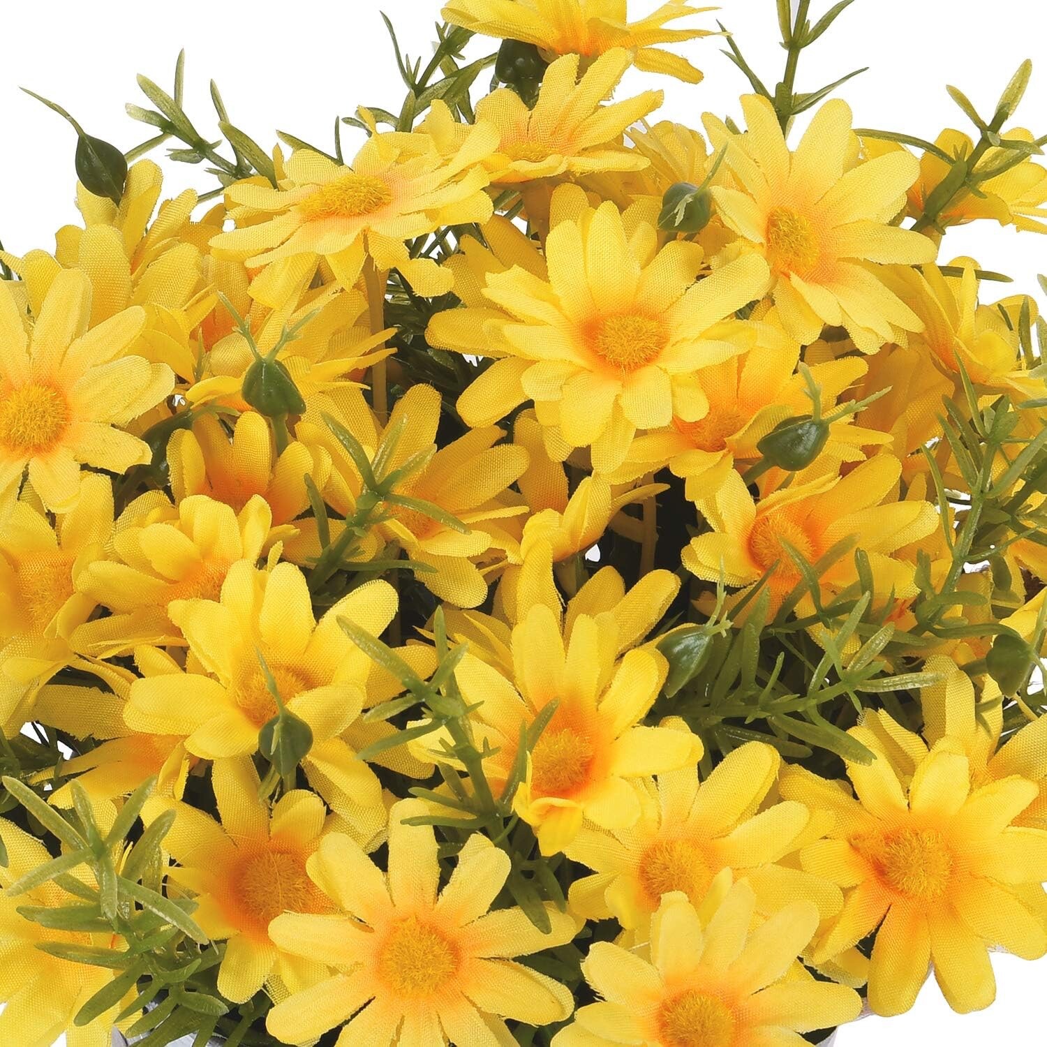 Floral Arrangement Bouquet Yellow Daisy Metal Pot Artificial Flowers Home Decor