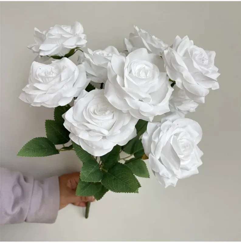 9 Heads Diamond Roses Bouquet Artificial Flower Pink Red Blue White Rose Fake