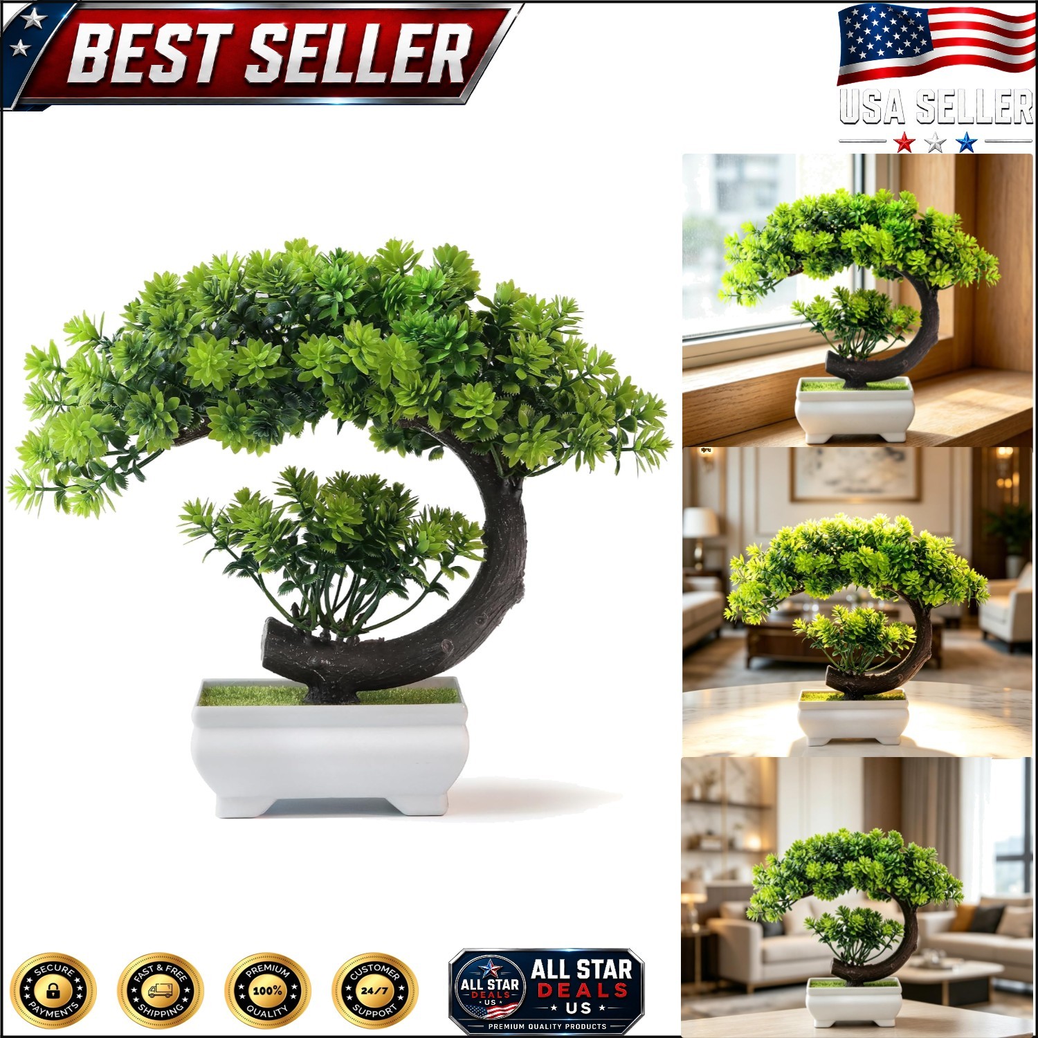 Chic Green Artificial Bonsai Tree for Effortless Home or Office Decor – 8.5”