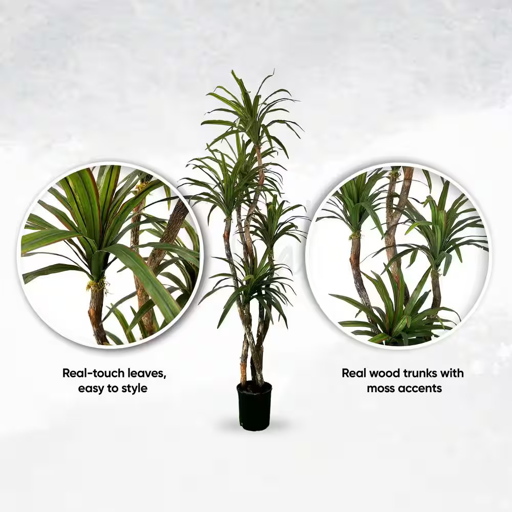Handmade 7 Ft. Artificial Yucca Tree in Home Basics Plastic Pot Made with Real W