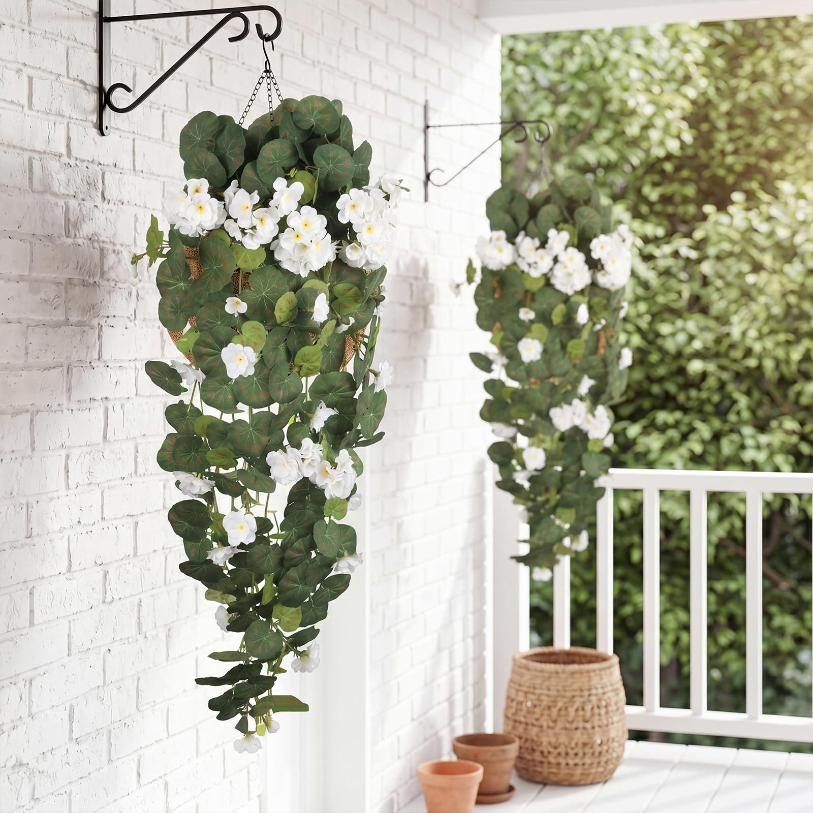 43.3″ White Geraniums Artificial Hanging Flowers for Outdoors, UV Resistant F…