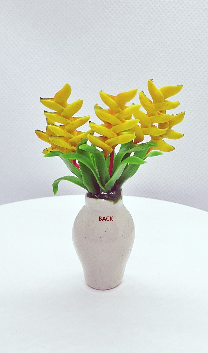 2.5″H Handmade 1:12 Miniature Clay Heliconia Arranged in Ceramic Vase US Stock