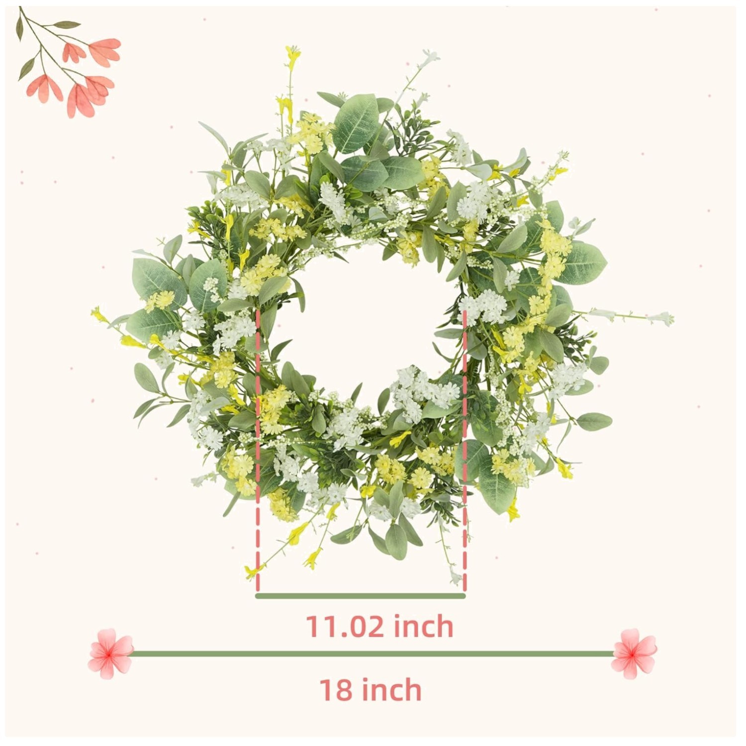 Vibrant Floral Wreath – Yellow White Daisy & Green Leaves