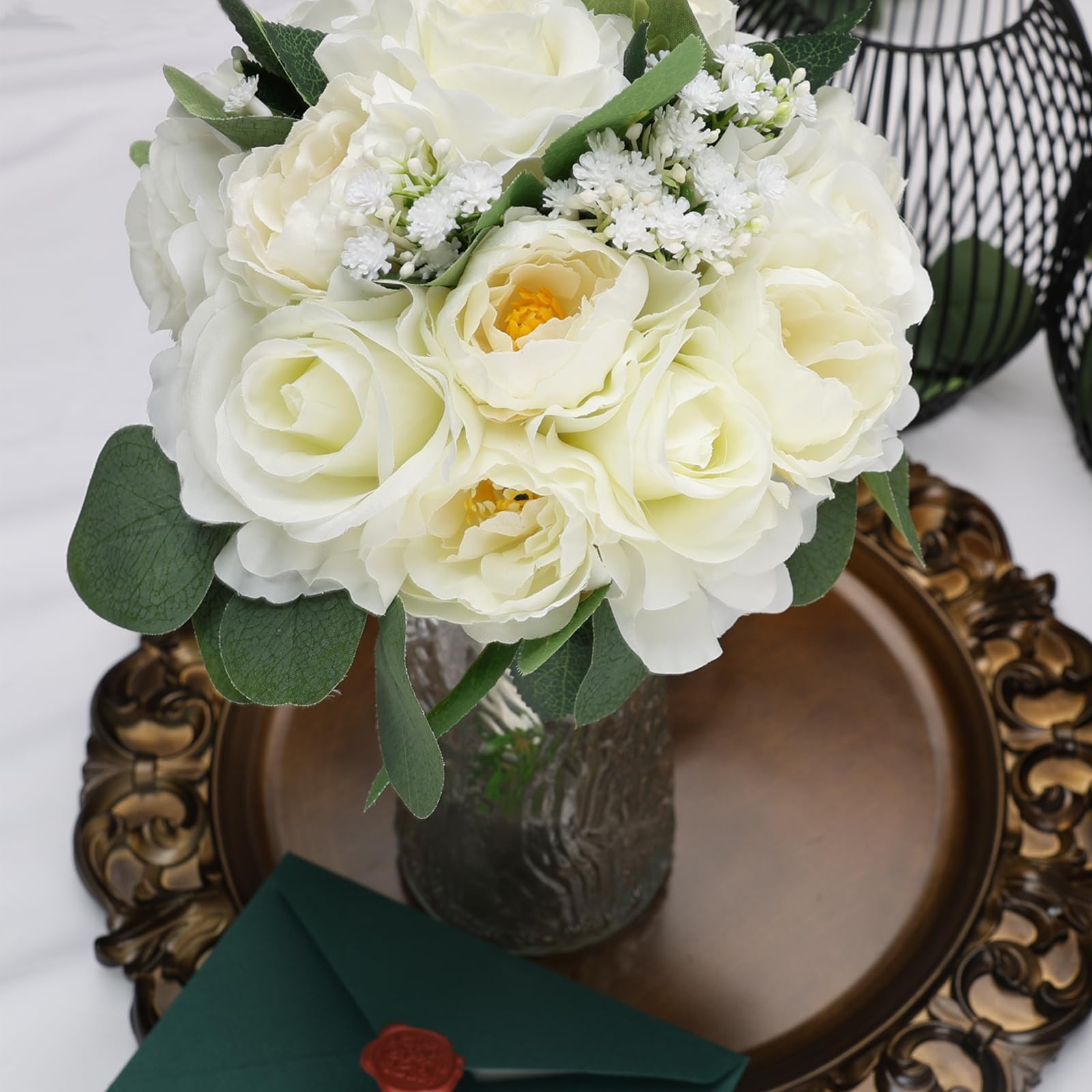 11 Inch White Bridesmaid Bouquets Artificial Flowers Wedding Bridal Shower