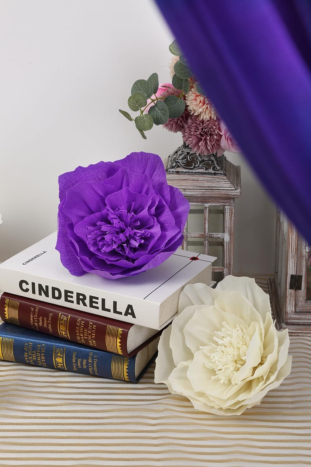 Paper Flower Decorations for Wall – Purple, Beige, Lavender Set of 6 for Wedding