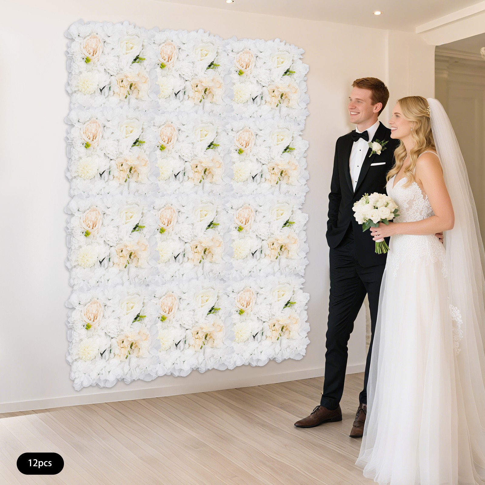 Artificial Flower Wall Panels, Artificial Flower Wall Backdrop, 12PCS Panels