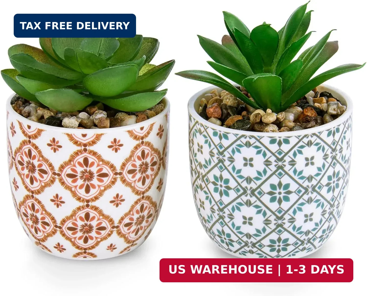 Artificial Plants Succulent Flowers in Ceramic Planter 2 Pack Small Fake Plan…