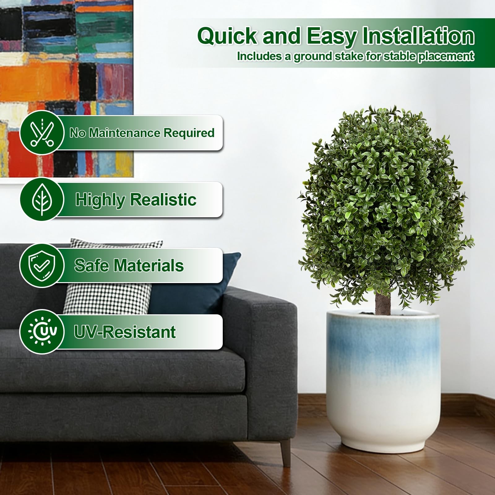 25″ Artificial Boxwood Topiary Tree – 2-Pack Realistic Touch Dual-Tone UV-Res…