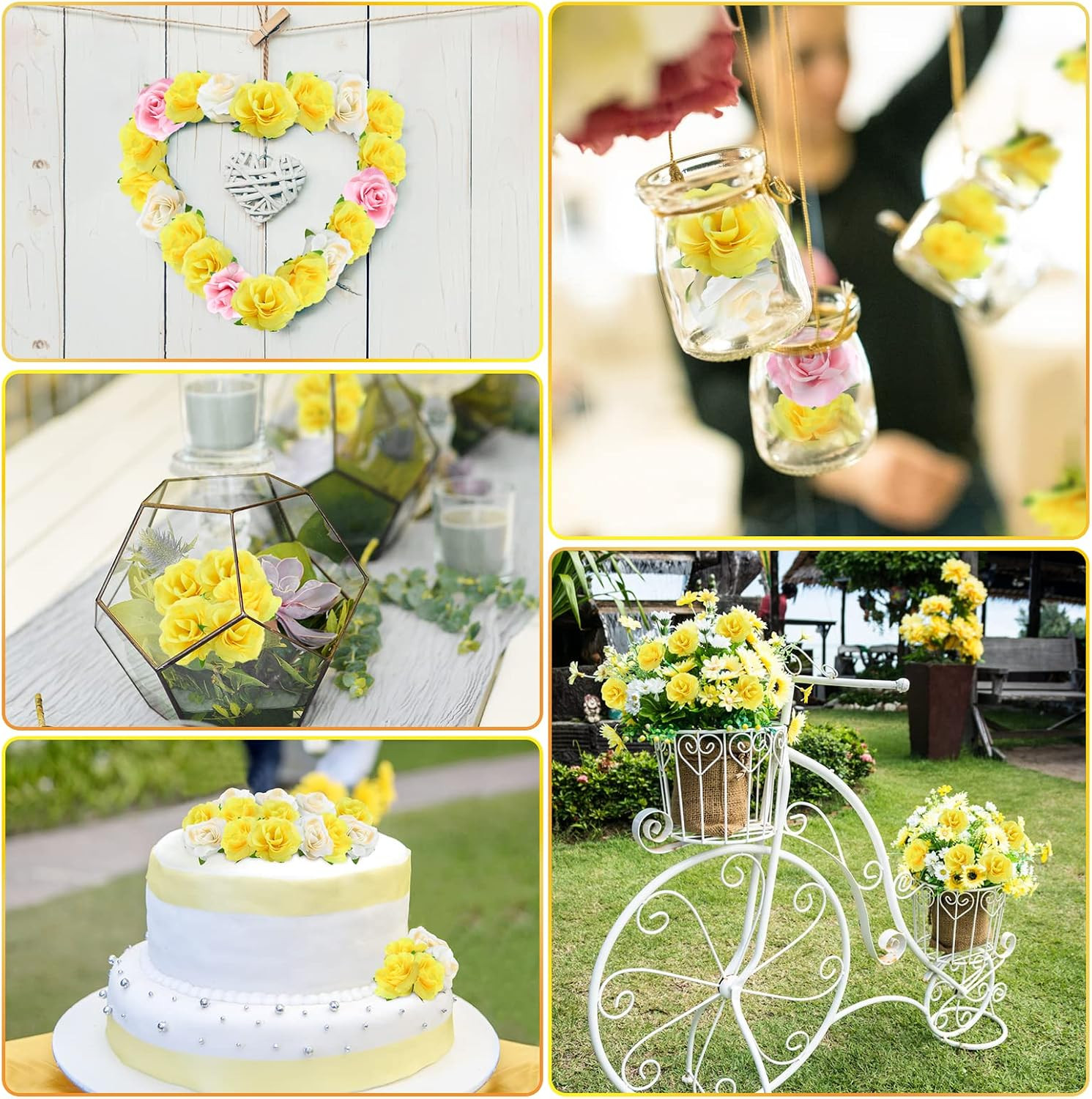 50pcs Mini Yellow Roses Buds Artificial Flowers Bulk, 1.6 Inch Small Silk Fak…