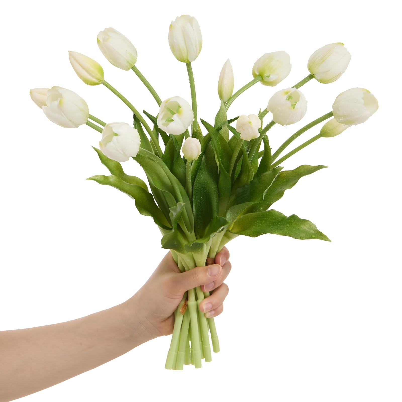 15 Pcs White Tulips Artificial Flowers Faux Tulips Real Touch Latex Fake Flow…