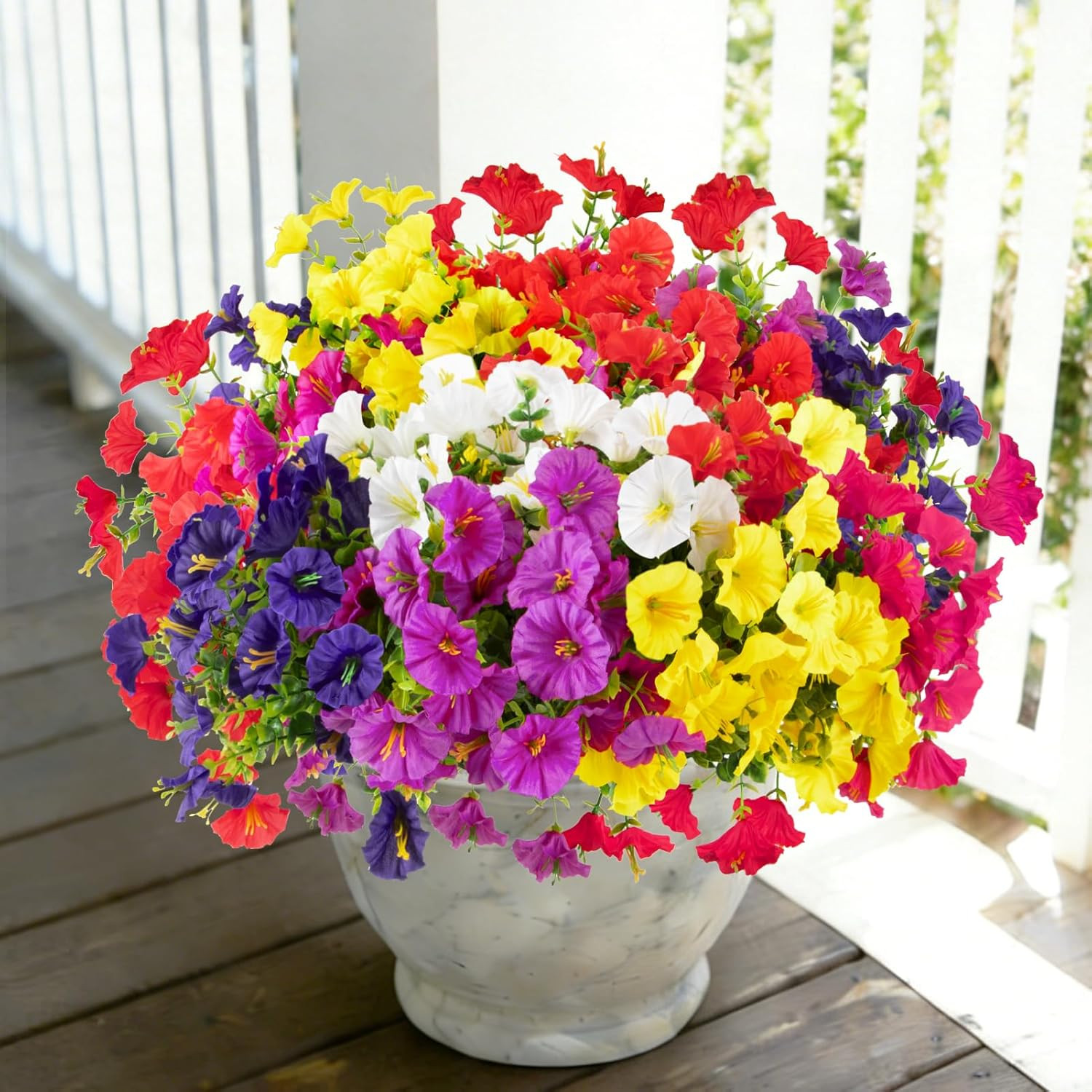 12 Bundles Artificial Flowers for Outdoors Decoration, Faux Silk Morning Glory F